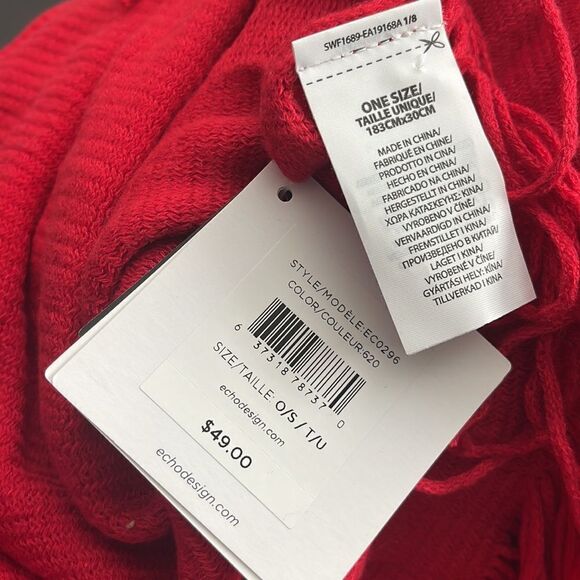 Echo Scarf Ruby One Fringe-Trim Solid Knitted Textured Cozy - Picture 2 of 4